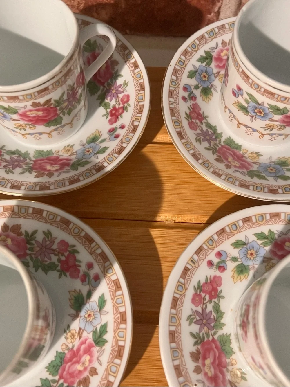 Porcelain Floral Turkish coffee cupand Saucer Set - White with Pink Rose Pattern